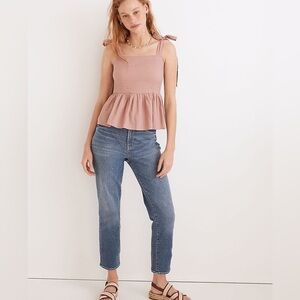 (B51) Madewell Rosalie Tie-Strap Top in Textured Gingham, Size Medium, NWT